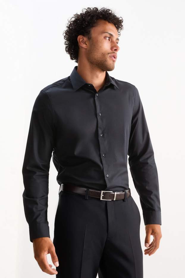 Hommes - Chemise de bureau - slim fit - col kent - facile à repasser - noir