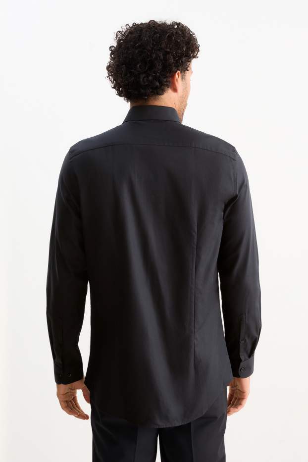 Hommes - Chemise de bureau - slim fit - col kent - facile à repasser - noir