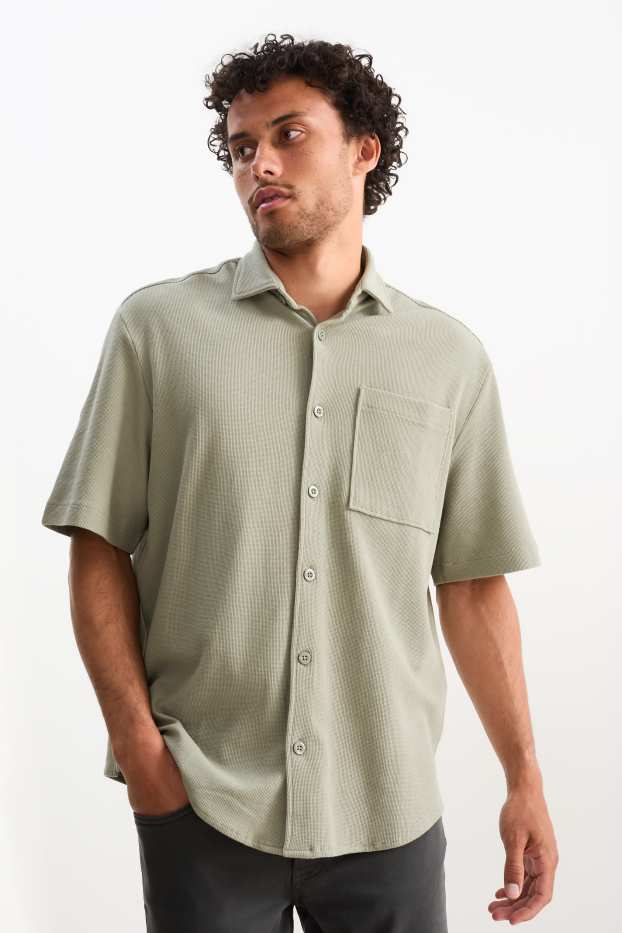 Herren - Hemd - Relaxed Fit - Kent - strukturiert - grün
