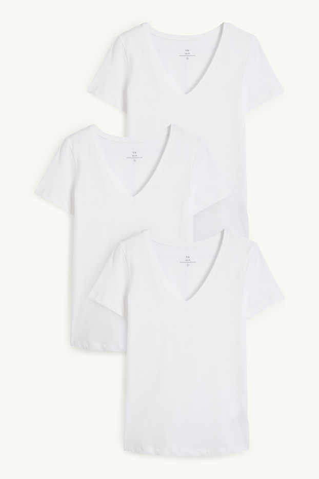 Donna - Confezione da 3 - t-shirt con scollo a V - slim fit - bianco