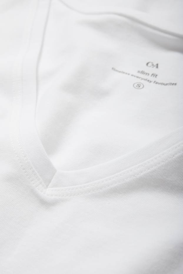 Donna - Confezione da 3 - t-shirt con scollo a V - slim fit - bianco