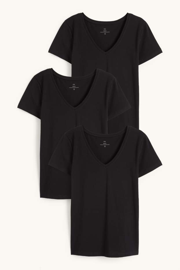Femmes - Lot de 3 - T-shirts à col V - slim fit - noir