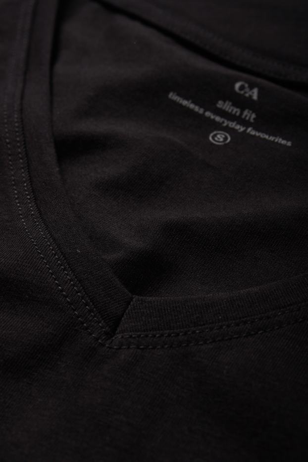 Femmes - Lot de 3 - T-shirts à col V - slim fit - noir