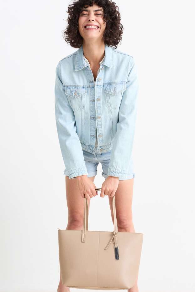 Damen - Shopper - Lederimitat - hellbeige