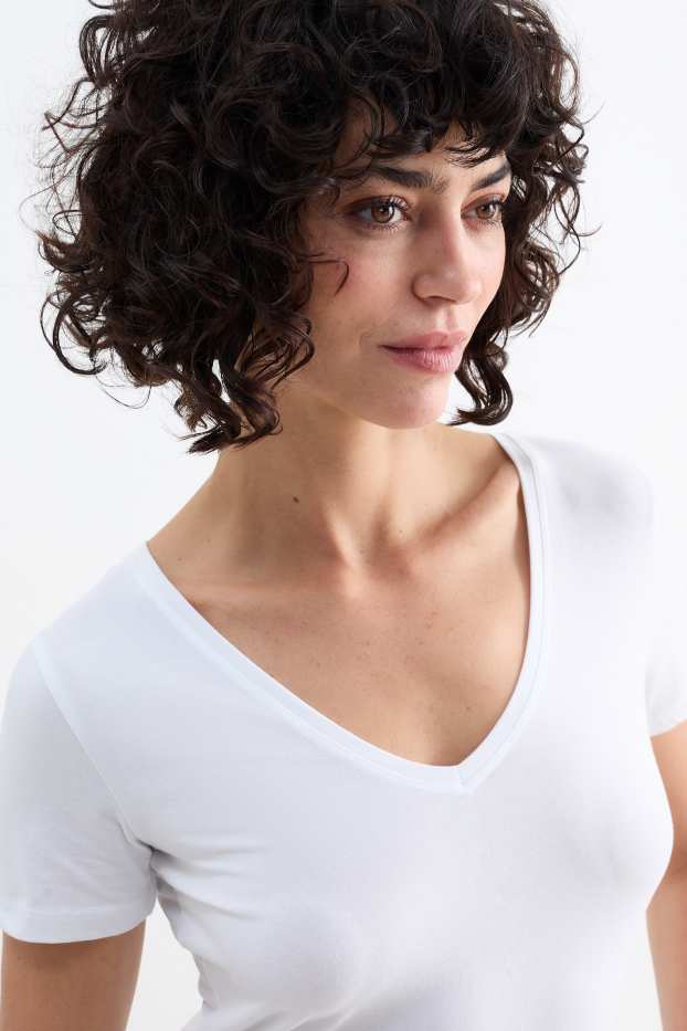 Donna - Confezione da 3 - t-shirt con scollo a V - slim fit - bianco