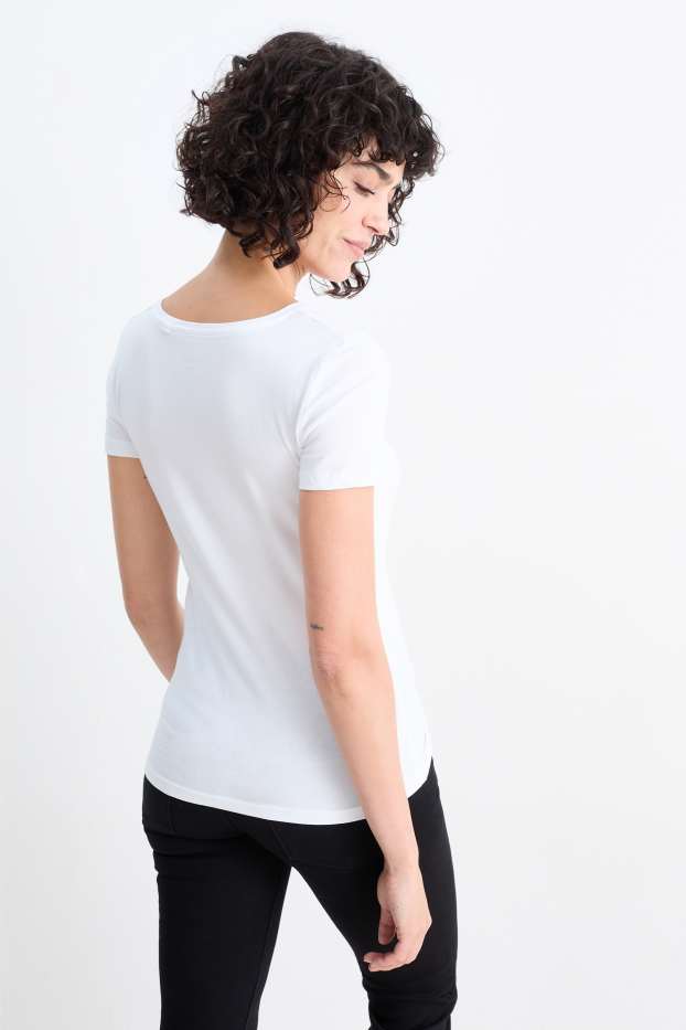 Donna - Confezione da 3 - t-shirt con scollo a V - slim fit - bianco