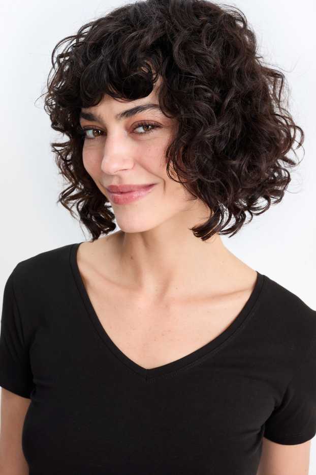 Femmes - Lot de 3 - T-shirts à col V - slim fit - noir