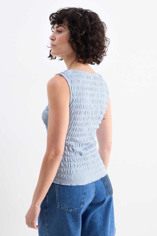 Donna - Top con scollo a V - tramato - azzurro