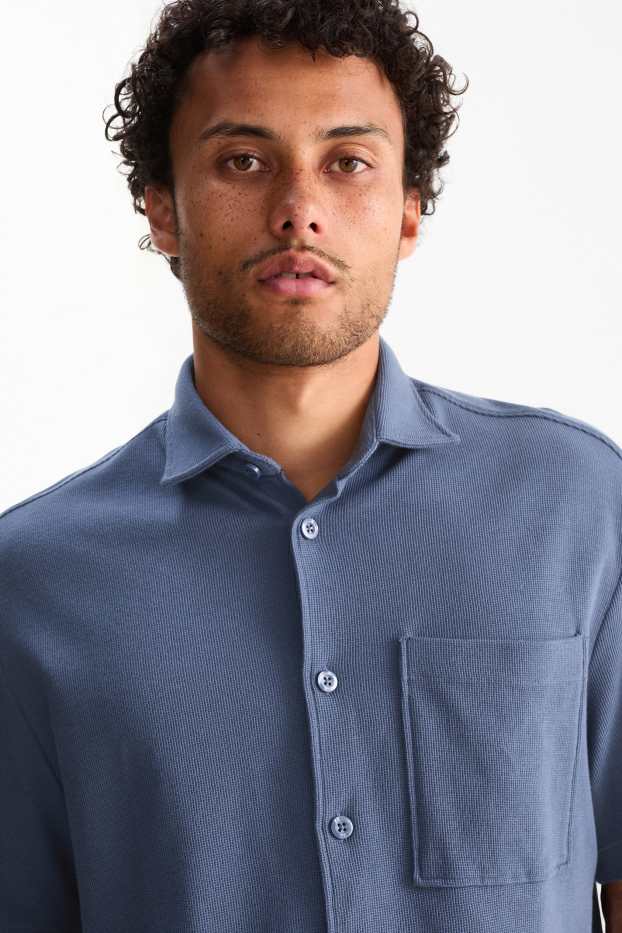 Herren - Hemd - Relaxed Fit - Kent - strukturiert - blau