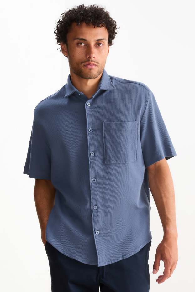 Herren - Hemd - Relaxed Fit - Kent - strukturiert - blau