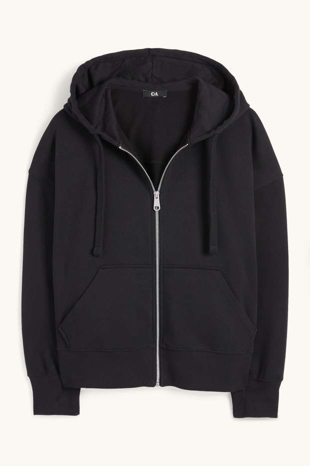 Damen - Basic-Sweatjacke mit Kapuze - schwarz