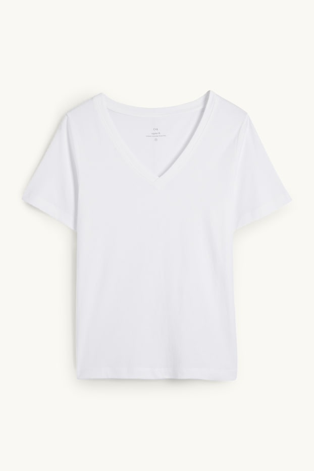 Dames - T-shirt met V-hals - regular fit - wit