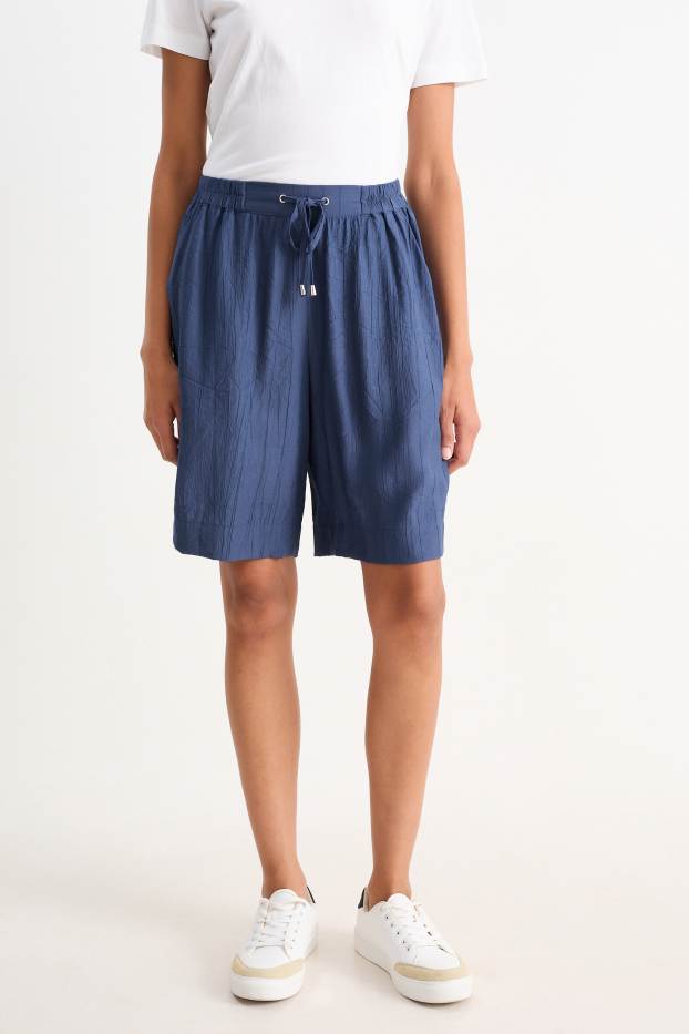 Women - Bermuda shorts - high waist - dark blue