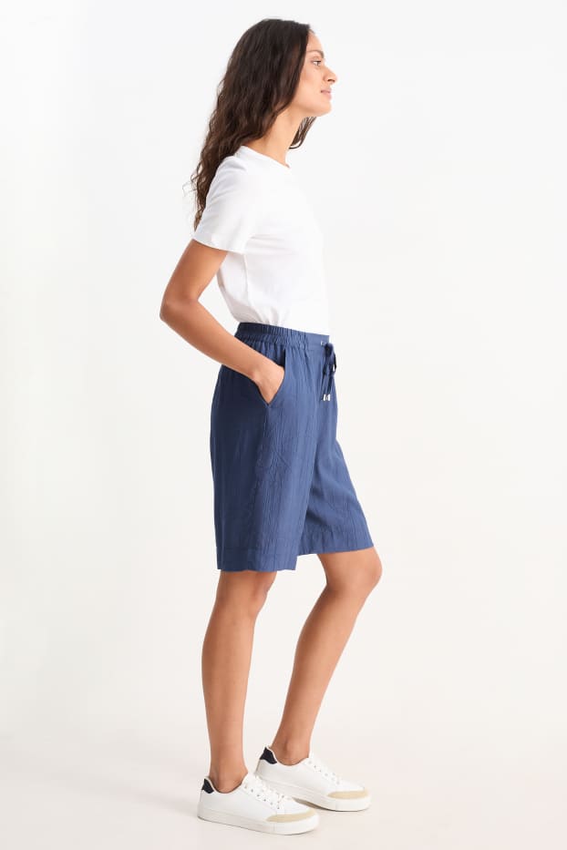 Women - Bermuda shorts - high waist - dark blue