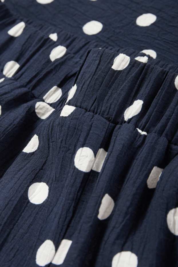 Women - Cloth trousers - high waist - wide leg - polka dot - dark blue