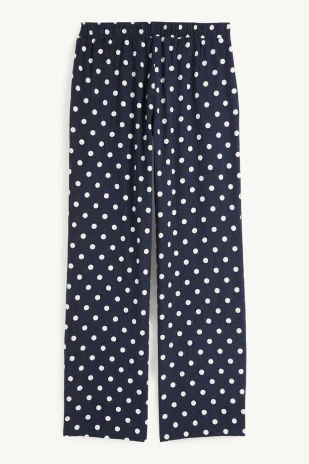 Women - Cloth trousers - high waist - wide leg - polka dot - dark blue