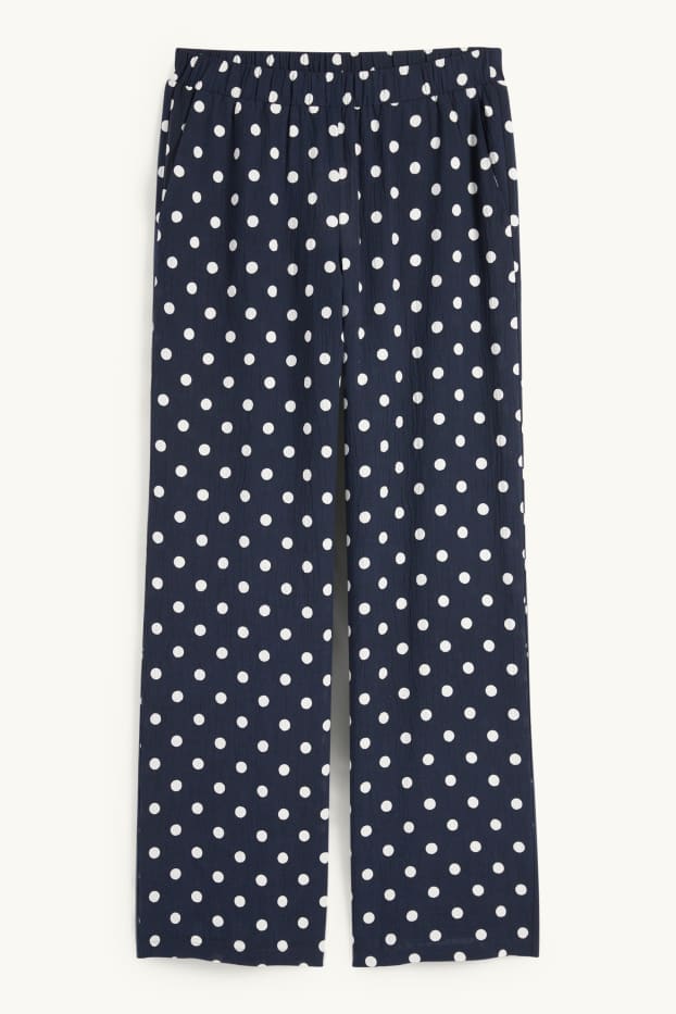 Women - Cloth trousers - high waist - wide leg - polka dot - dark blue