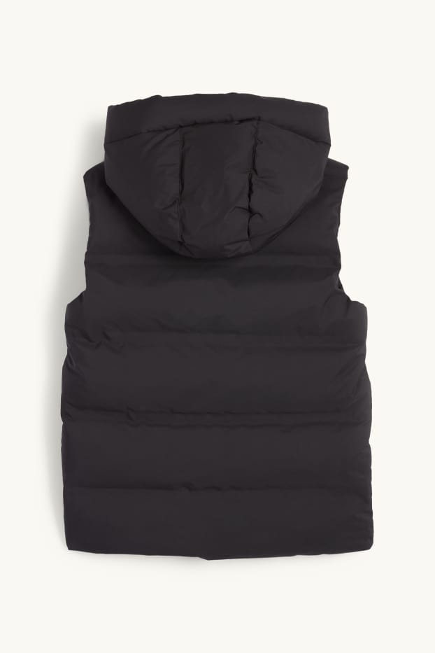 Děti - chlapci - Prošívaná vesta s kapucí - z vodoodpudivého materiálu - černá