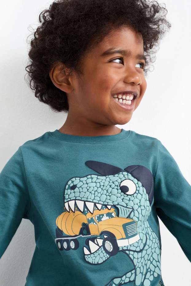 Enfants garçons - Lot de 5 - autos et dinosaures - hauts à manches longues - bleu foncé