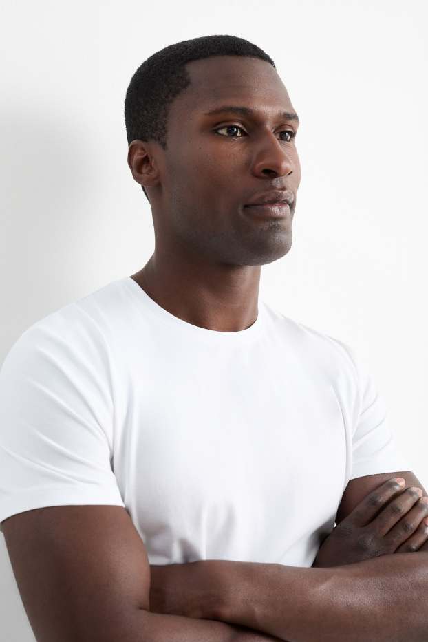 Herren - T-Shirt - Slim Fit - Flex - weiß