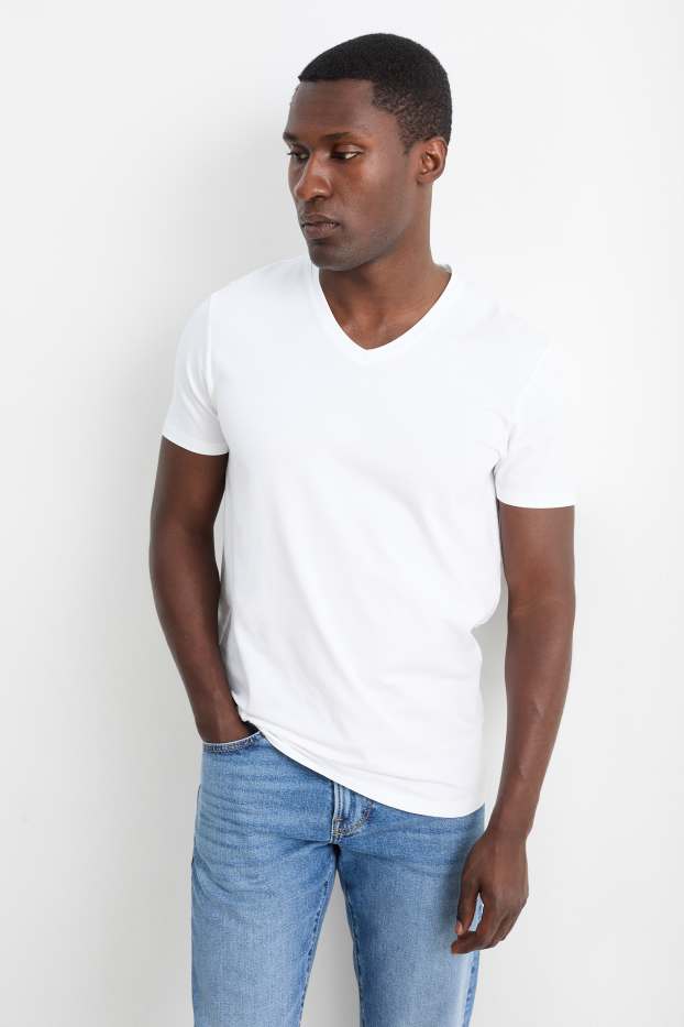 Herren - T-Shirt - Slim Fit - Flex - weiß