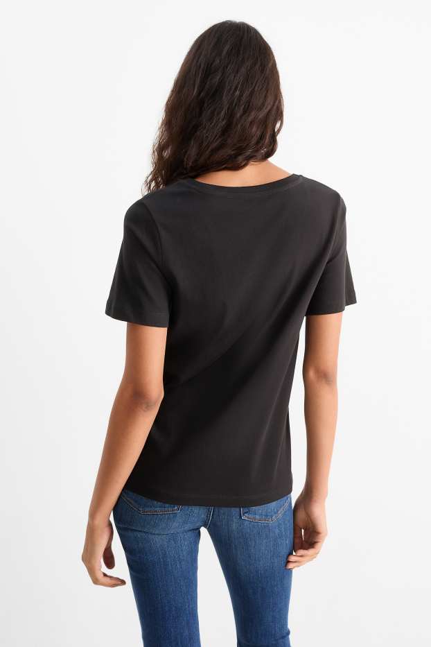 Dames - T-shirt met V-hals - regular fit - zwart