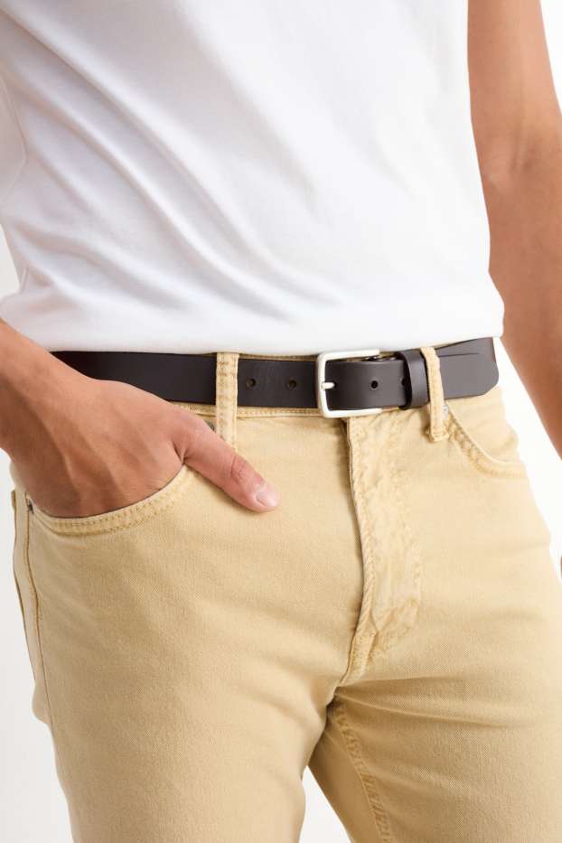 Uomo - Cintura di pelle - marrone scuro