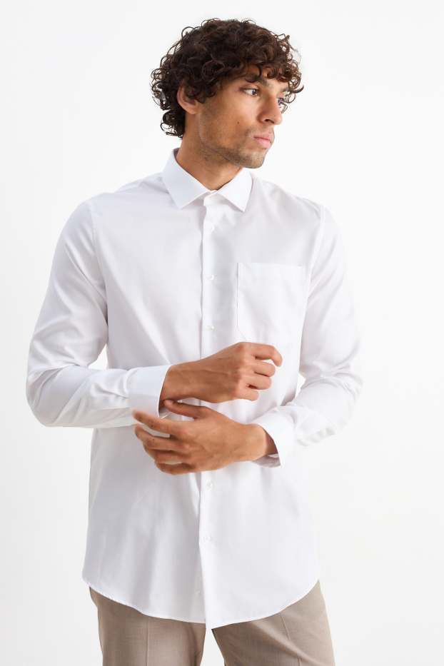 Hommes - Chemise de bureau - regular fit - col kent - facile à repasser - blanc