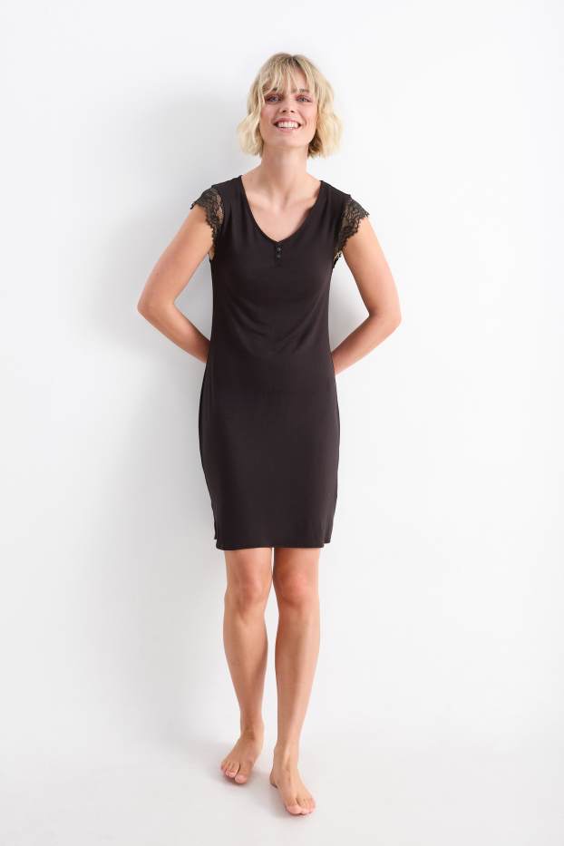 Dámské - Viskózová noční košile - černá