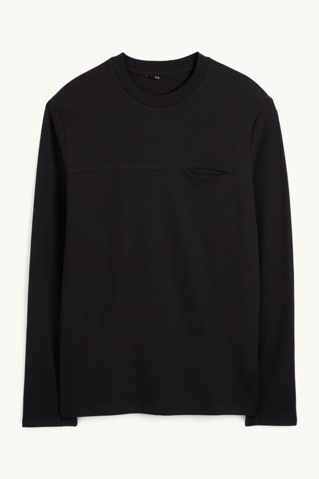 Heren - Longsleeve - met structuur - zwart