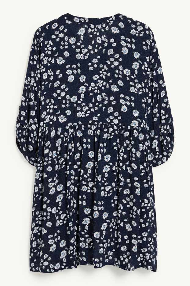 Dames - Blouse - gebloemd - donkerblauw