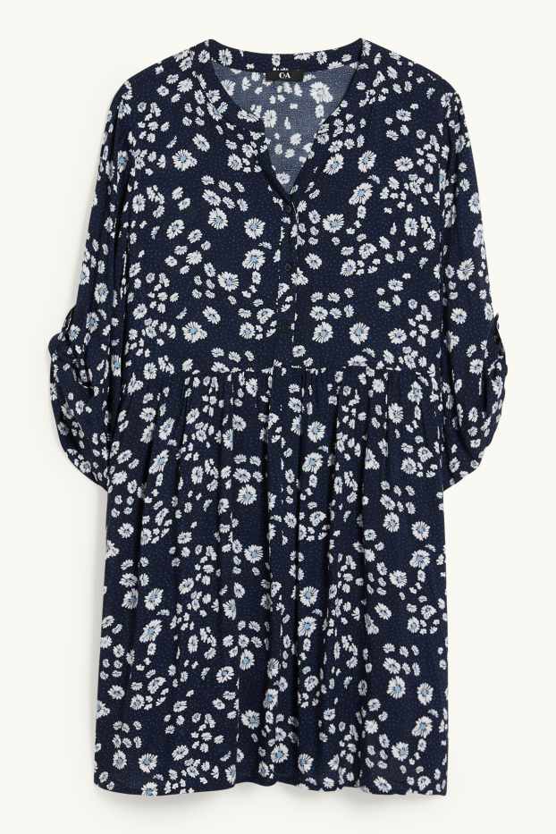 Dames - Blouse - gebloemd - donkerblauw