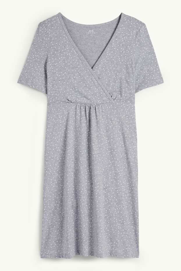 Dámské - Kojící noční košile - puntíkovaná - světle šedá-žíhaná