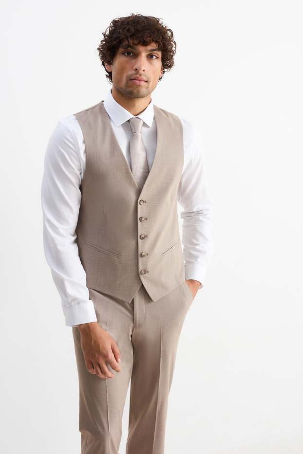 Mężczyźni - Garnitur z krawatem - regular fit - Flex - 4 Way Stretch - brązowoszary