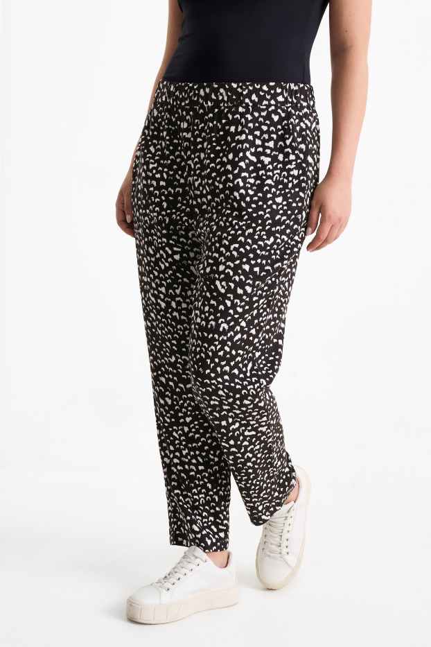Damen - Stoffhose - Mid Waist - Tapered Fit - gemustert - schwarz