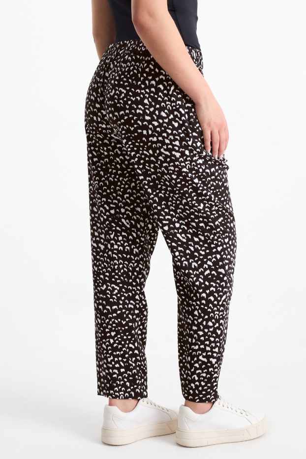 Damen - Stoffhose - Mid Waist - Tapered Fit - gemustert - schwarz