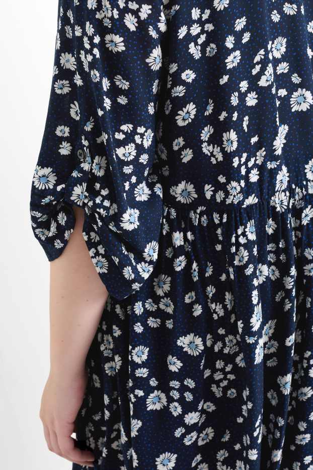 Dames - Blouse - gebloemd - donkerblauw
