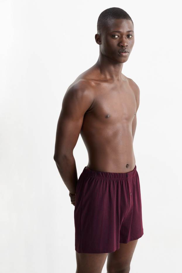 Herren - Multipack 2er - Boxershorts - Jersey - dunkelrot