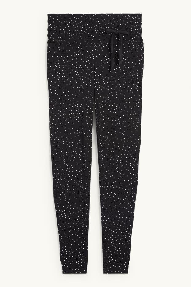 Damen - Umstands-Pyjamahose - gepunktet - schwarz