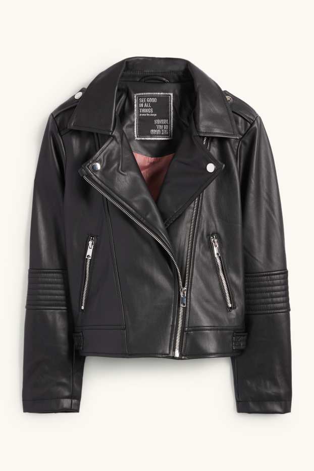 Bambine - Giacca stile motociclista - similpelle - nero
