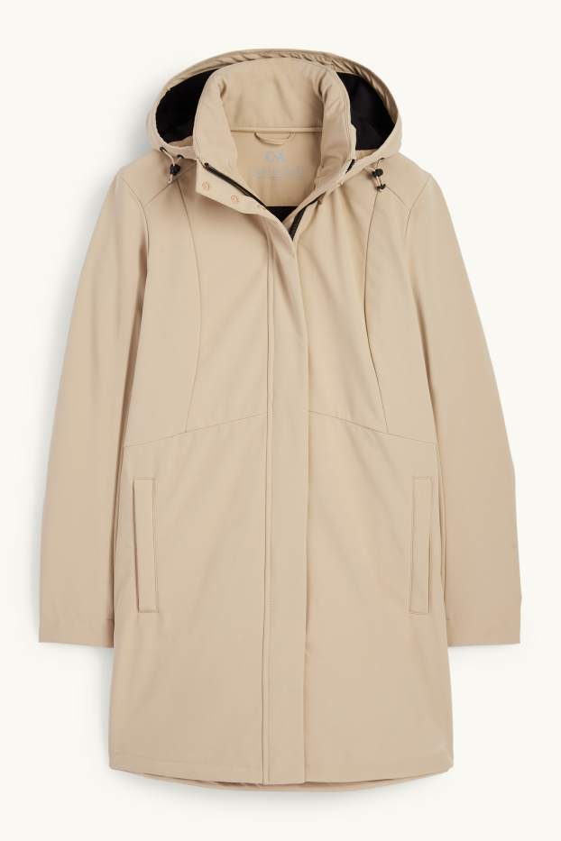 Donna - Cappotto soft shell con cappuccio - idrorepellente - 4 Way Stretch - beige
