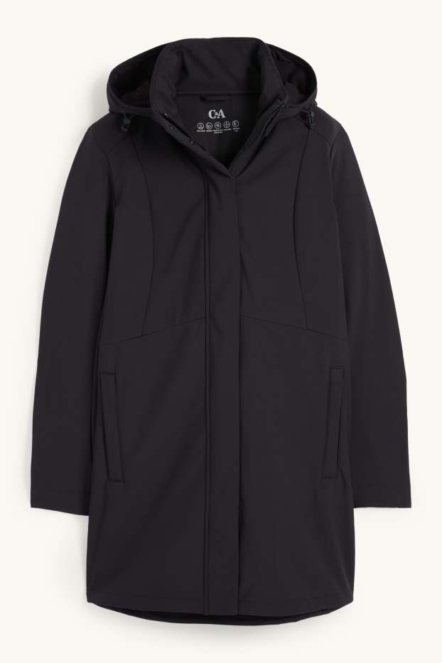 Damen - Softshellmantel mit Kapuze - wasserabweisend - 4 Way Stretch - schwarz