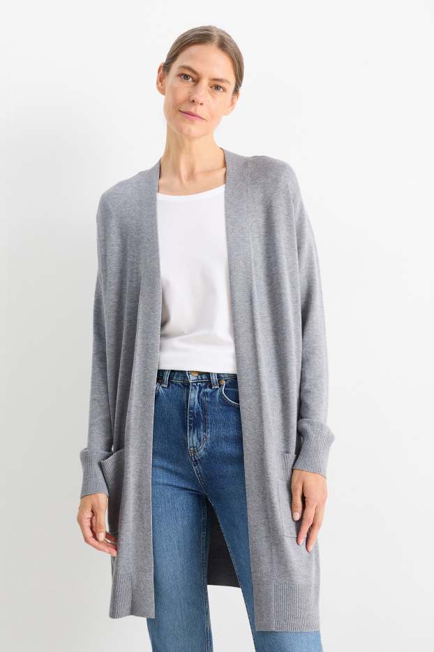 Damen - Lange Strickjacke - grau