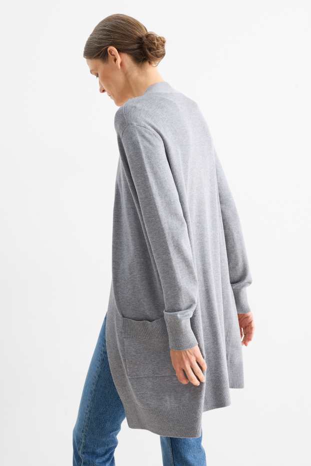 Damen - Lange Strickjacke - grau