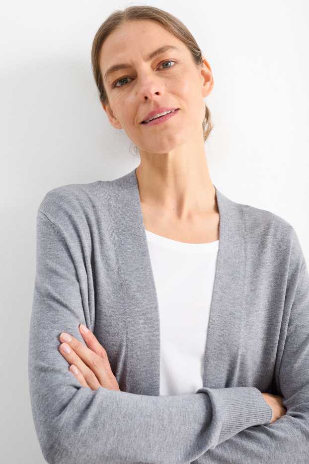 Damen - Lange Strickjacke - grau