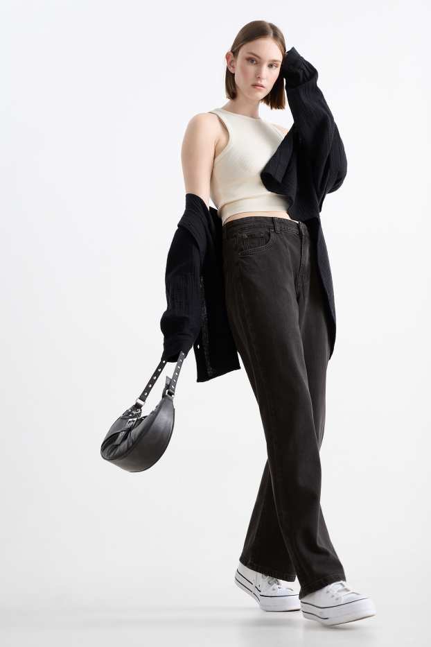 Dames - Baggy jeans - mid waist - jeansdonkergrijs
