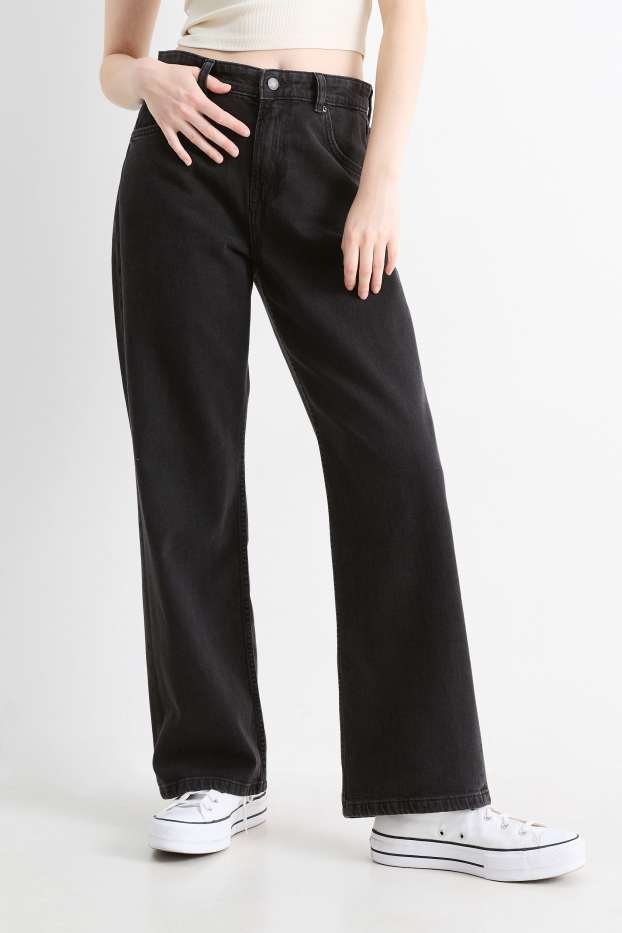 Dames - Baggy jeans - mid waist - jeansdonkergrijs