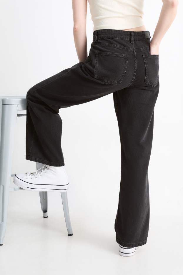 Dames - Baggy jeans - mid waist - jeansdonkergrijs