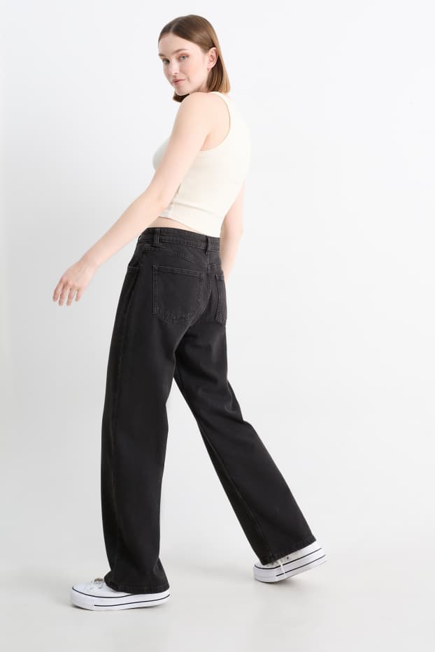 Dames - Baggy jeans - mid waist - jeansdonkergrijs