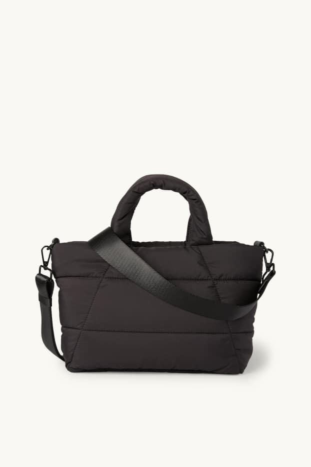 Femei - Geantă shopper matlasată, mică, cu curea detașabilă - negru